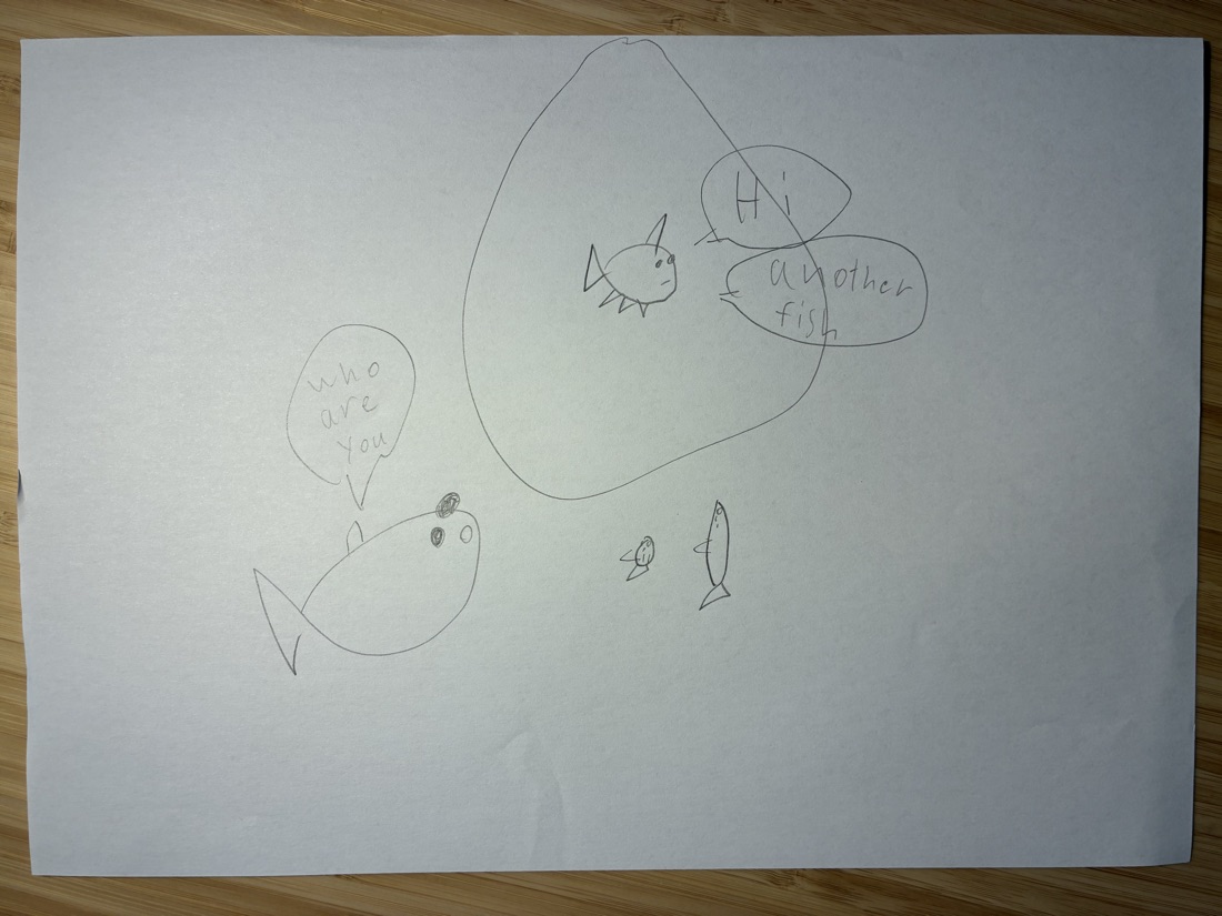 Isabelle's original pencil drawing: the day Stella arrived in a plastic bag.